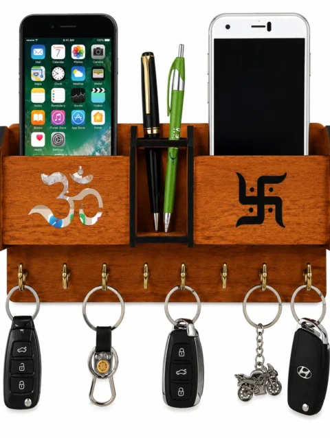 KeyNest Wall-Mounted Wooden Key Holder & Mobile Stand